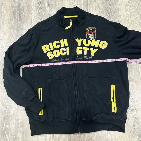 Richyung Society Men's 2XL Black Yellow Full Zip Y2K Oversized Sweater Jacket - Picture 5 of 12